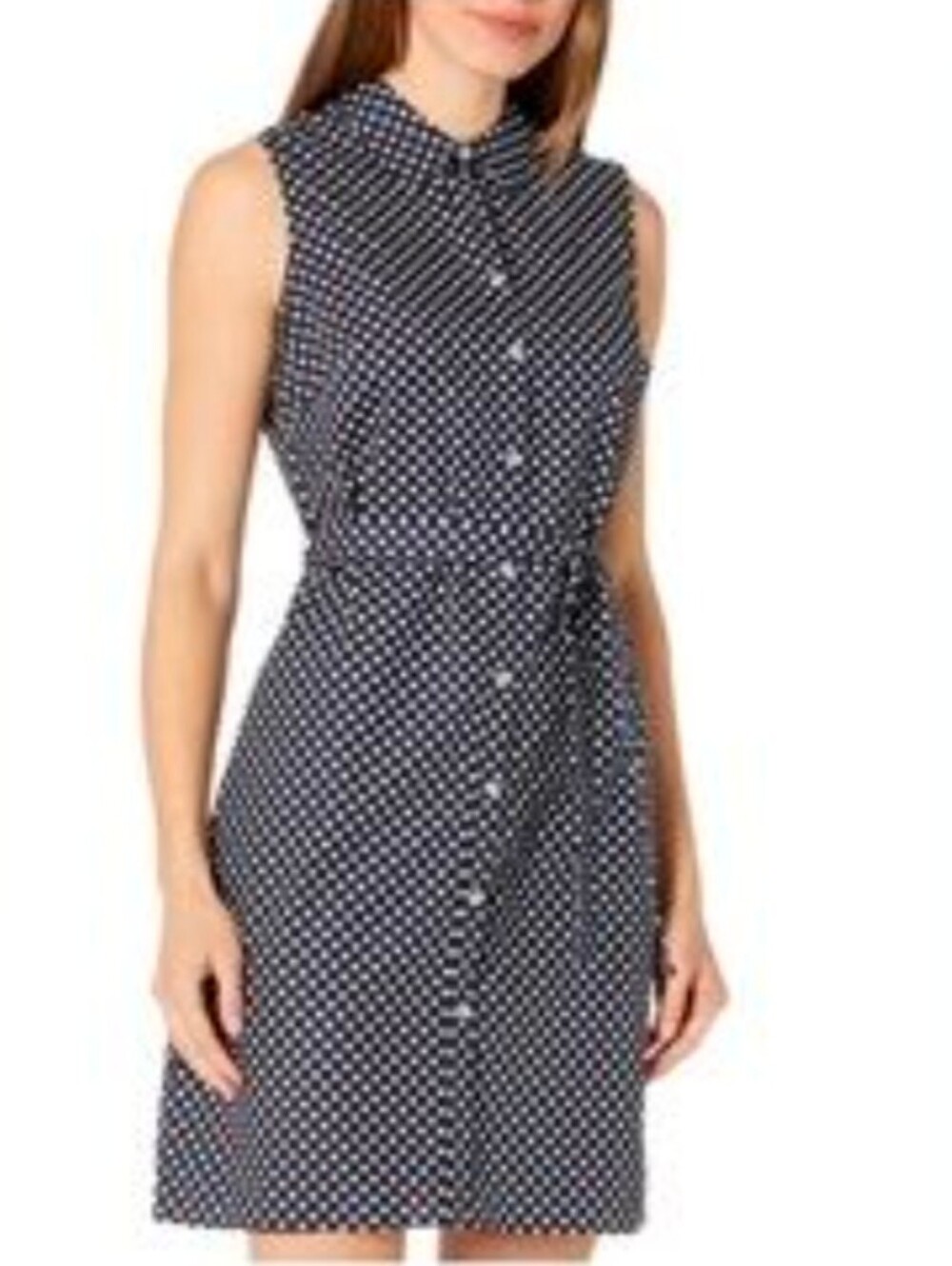 TOMMY HILFIGER Sleeveless Navy and White Polka Dot Dress